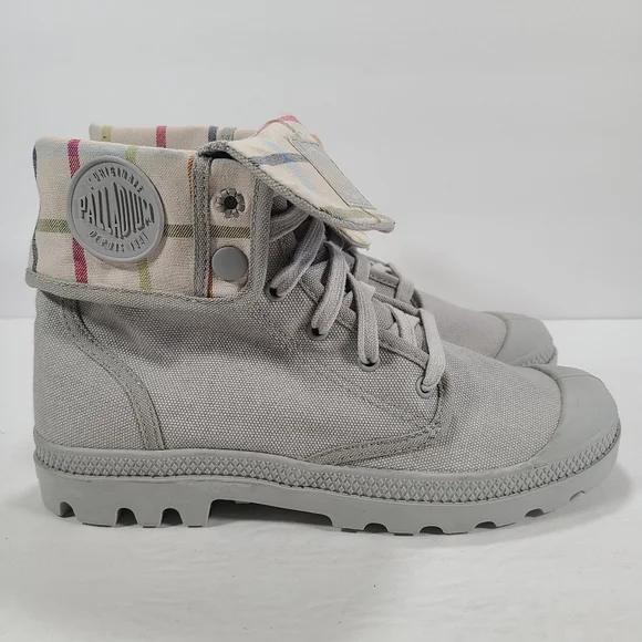 Palladium Baggy Canvas Lace Up Boots Gray Women's Size 10